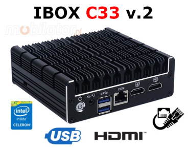 IBOX C33 v.2 - Wytrzymały miniPC z procesorem Intel Celeron, WiFi, BT, złączami 2x USB 3.0, 5x RJ-45 oraz pamięcią RAM 4GB i 64GB SSD