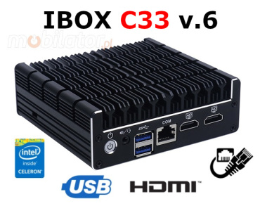 IBOX C33 v.6 - Wytrzymały miniPC z procesorem Intel Celeron, 8GB RAM, BT, WiFi i dyskiem o pojemności 512GB SSD, portami USB i RJ-45