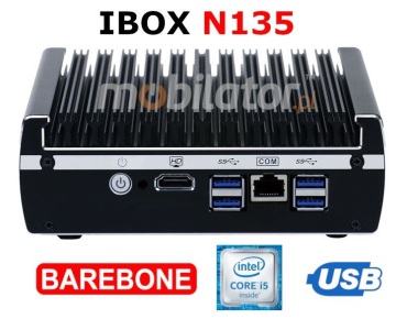 IBOX N135 v.1 - miniPC w wersji BAREBONE z dwurdzeniowym procesorem Intel Core, portami 4x USB 3.0, 2x WiFi Hole oraz 6x LAN