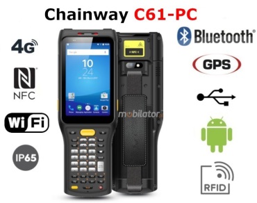 Chainway C61-PC v.8 - Niewielkich rozmiarw, wytrzymay terminal danych dla chodni z klawiatur, skanerem UHF RFID na uchwycie pistoletowym