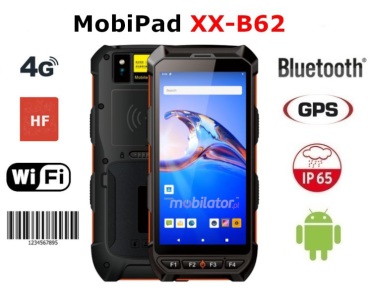 MobiPad XX-B62 v.4 - Pancerny terminal danych (IP65) dla chodni z czytnikiem kodw kreskowych + skaner radiowy RFID HF (Android 10.0)