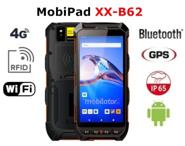 MobiPad XX-B62 v.11 - wytrzymay na upadki kolektor danych z 4GB RAM + 64GB ROM, IP65 i RFID 125 KHz i 134.2 KHz (FDX and HDX) + Bluetooth + WiFi