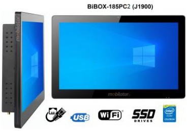 BiBOX-185PC2 (J1900) v.3 - 18,5 cala IP65, solidny panel przemysowy - komputer dotykowy - rozszerzenie SSD, 8 GB RAM (2xLAN, 4xUSB)