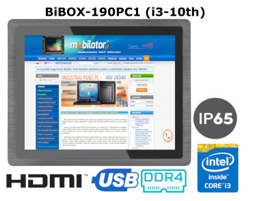 BiBOX-190PC1 (i3-10110U) v.1 - Wodoodporny przemysowy komputer panelowy z wydajnym procesorem Intel Core i3, IP65 oraz 4 GB RAM (1xLAN, 4xUSB)