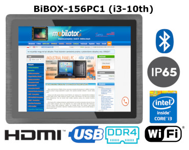 BiBOX-156PC1 (i3-10110U) v.2 - Solidny panel przemysowy z technologi WiFi i Bluetooth, z wydajnym procesorem Intel Core i3, oraz dyskiem SSD (128 GB)