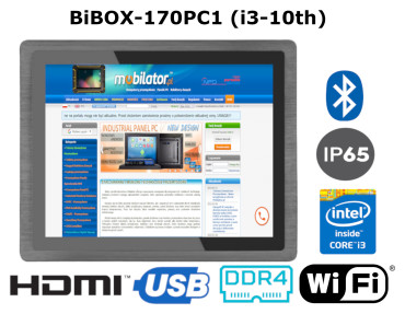 BiBOX-170PC1 (i3-10110U) v.7 - 17-calowy panel przemysowy z licencj Windows 10 PRO z IP65 oraz rozszerzonym dyskiem SSD (128 GB), WiFi i Bluetooth