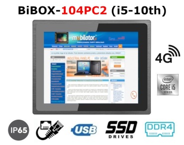 BiBOX-104PC2 (i5-10th) v.4 - Wzmocniony panelowy komputer przemysowy (odporno woda i py) z dyskiem SSD 512 GB, 16GB RAM i technologi 4G, 2xLAN, 4xUSB