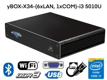 Bezwentylatorowy minikomputer przemysłowy - WiFi, Bluetooth - MiniPC yBOX-X34-(6xLAN, 1xCOM)-i3 5010U v.1