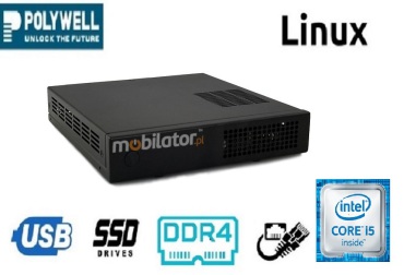Polywell-HM170L4 i5v.1 - MiniPC dla przemysu w odpornej metalowej obudowie, wyposaony w nowoczesny dysk SSD; z wydajnym procesorem Intel Core i3, czterema portami LAN, HDMi, DP I VGA