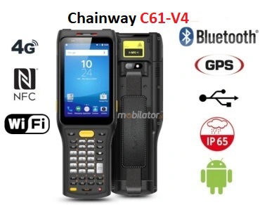 Chainway C61-V4 v.7 - Kolektor danych dla hurtowni z czytnikiem kodw 2D o zasigu 4m, pamici 4GB RAM i 64GB ROM, 4G, NFC, GPS (kopia)